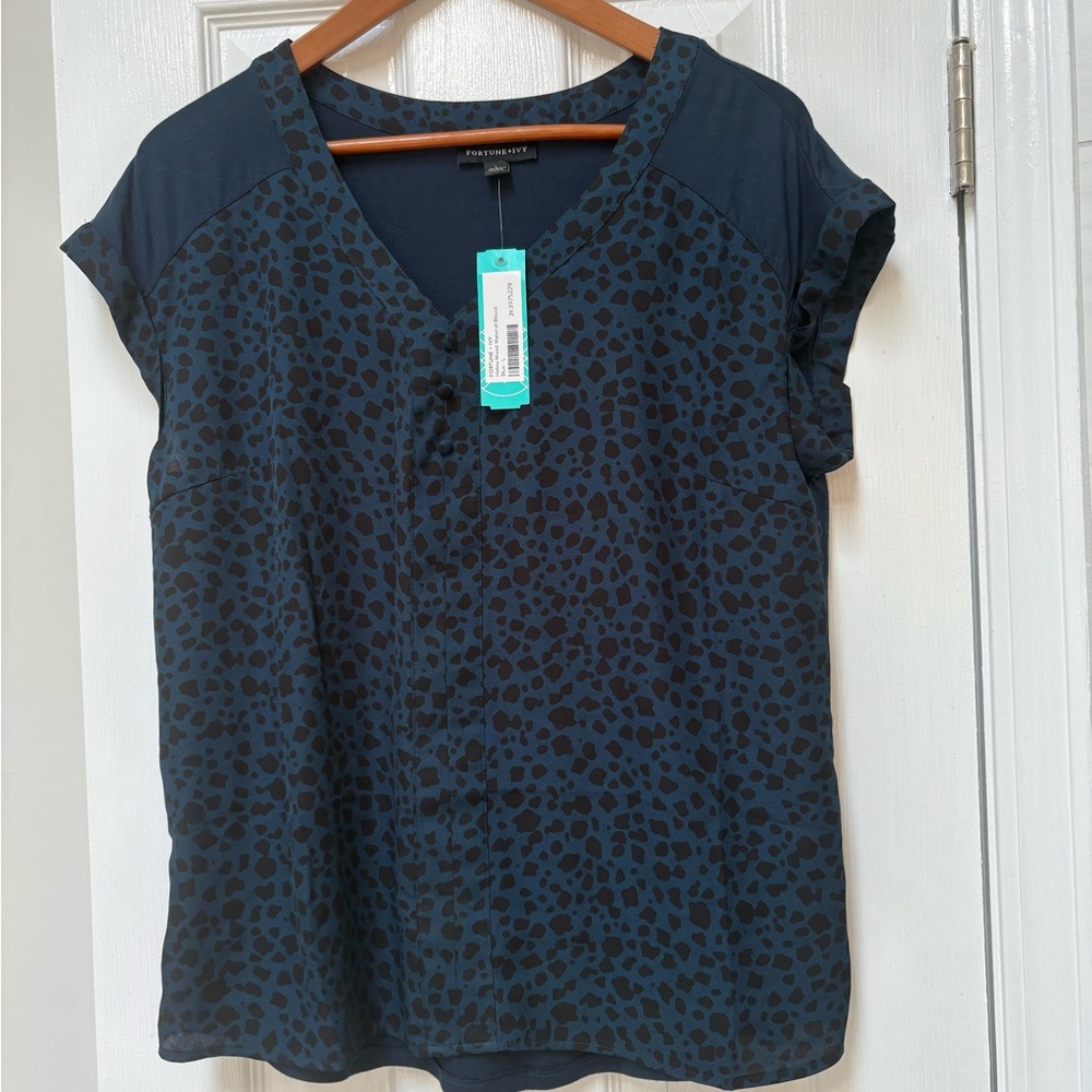 Blue Cap Sleeve Relaxed Blouse